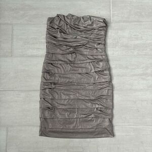 Studio Y Strapless Bodycon Silver Metallic Ruched Layered Mini Dress Party M